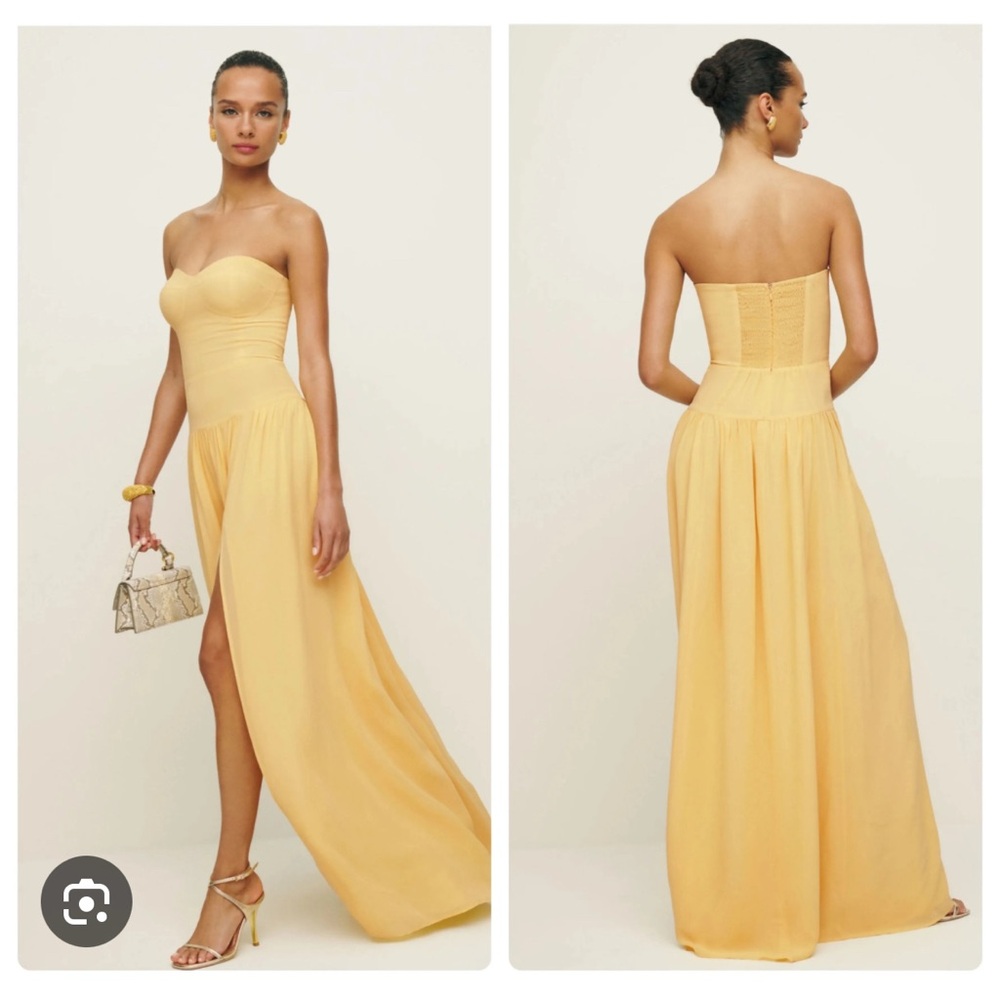 Reformation Strapless Yellow Dress